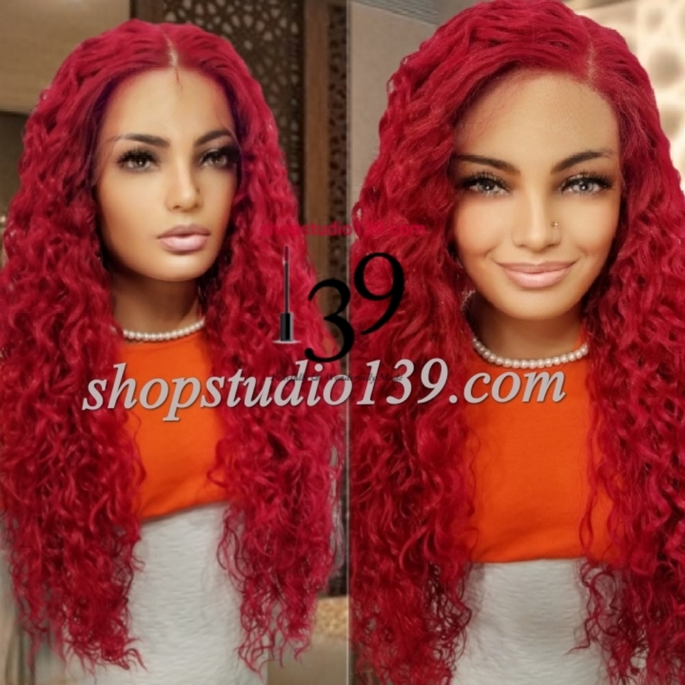 Red human hair lace front wig